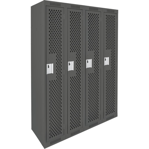 Clean Line Lockers, Bank of 4, 48" x 15" x 72", Steel, Charcoal, Rivet (Assembled), Perforated Toolneeds Inc.