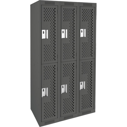 Clean Line Lockers, 2 -tier, Bank of 3, 36" x 15" x 72", Steel, Charcoal, Rivet (Assembled), Perforated Toolneeds Inc.