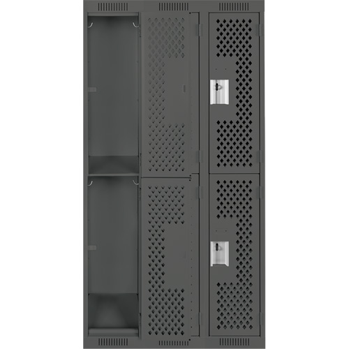 Clean Line Lockers, 2 -tier, Bank of 3, 36" x 15" x 72", Steel, Charcoal, Rivet (Assembled), Perforated Toolneeds Inc.