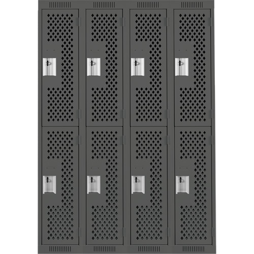 Clean Line Lockers, 2 -tier, Bank of 4, 48" x 15" x 72", Steel, Charcoal, Rivet (Assembled), Perforated Toolneeds Inc.