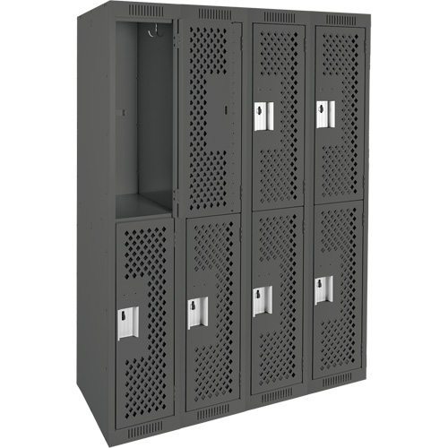 Clean Line Lockers, 2 -tier, Bank of 4, 48" x 15" x 72", Steel, Charcoal, Rivet (Assembled), Perforated Toolneeds Inc.
