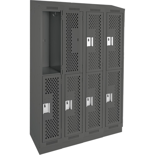 Clean Line Lockers, 2 -tier, Bank of 4, 48" x 12" x 82", Steel, Charcoal, Rivet (Assembled), Perforated Toolneeds Inc.