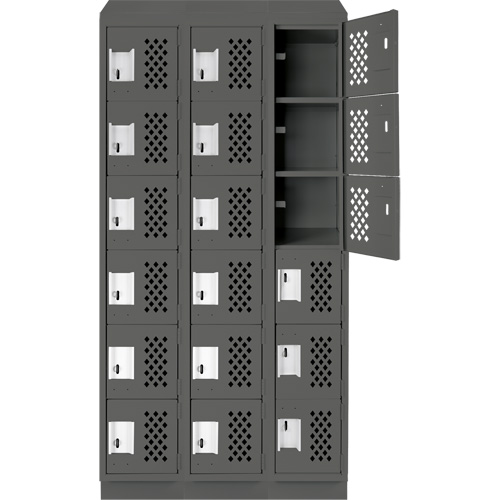 Assembled Lockerettes Clean Line Perforated Economy Lockers, 6 -tier, Bank of 3, 18" x 72" x 12", Steel Toolneeds Inc.