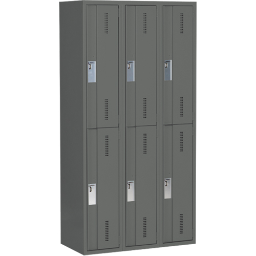Concorde Heavy-Duty Lockers, 2 -tier, Bank of 3, 36" x 18" x 72", Steel, Charcoal, Welded (Assembled) Toolneeds Inc.