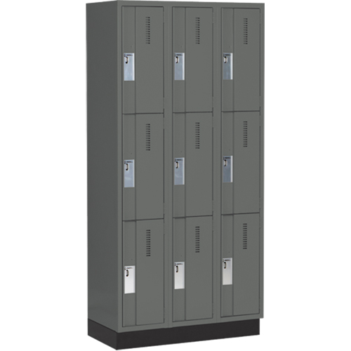 Concorde Heavy-Duty Lockers, 3 -tier, Bank of 3, 36" x 18" x 76", Steel, Charcoal, Welded (Assembled) Toolneeds Inc.