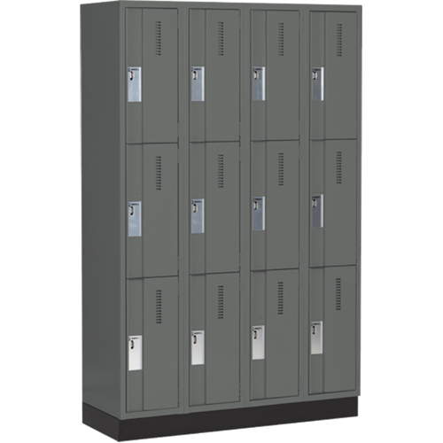 Concorde Heavy-Duty Lockers, 3 -tier, Bank of 4, 48" x 18" x 76", Steel, Charcoal, Welded (Assembled) Toolneeds Inc.