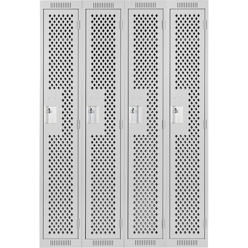 Clean Line Lockers, Bank of 4, 48" x 15" x 72", Steel, Grey, Rivet (Assembled), Perforated Toolneeds Inc.