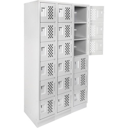 Clean-Line Perforated Lockerette, 6 -tier, Bank of 3, 15" x 72" x 12", Steel Toolneeds Inc.
