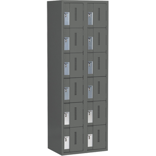 Concorde Heavy-Duty Lockers, 6 -tier, Bank of 2, 24" x 18" x 72", Steel, Charcoal, Welded (Assembled) Toolneeds Inc.