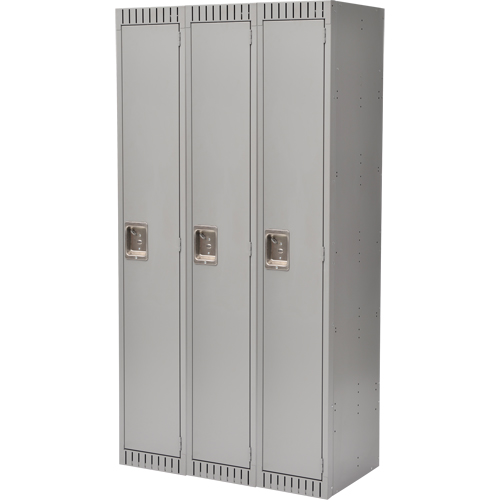 Lockers, Bank of 3, 36" x 18" x 72", Steel, Grey, Rivet (Assembled) Toolneeds Inc.
