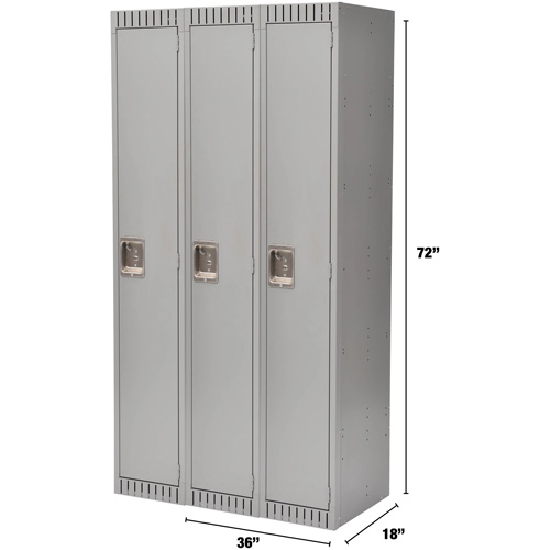 Lockers, Bank of 3, 36" x 18" x 72", Steel, Grey, Rivet (Assembled) Toolneeds Inc.