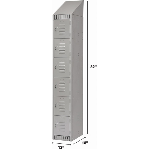Lockers, 6 -tier, 12" x 18" x 82", Steel, Grey, Knocked Down Toolneeds Inc.