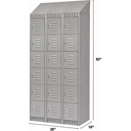 Lockers, 6 -tier, Bank of 3, 36" x 18" x 82", Steel, Grey, Knocked Down Toolneeds Inc.