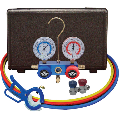 Jeu de manom&egrave;tres collecteurs pour automobile avec coupleurs manuels et robinet perce-canette lat&eacute;rale 3-in-1 Toolneeds Inc.