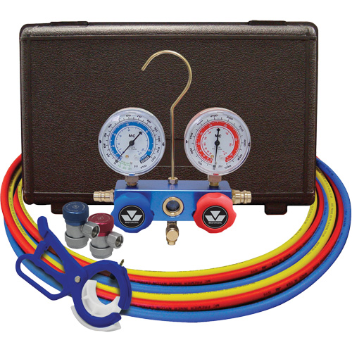 Jeu de manom&egrave;tres collecteurs pour automobile avec coupleurs manuels et robinet perce-canette lat&eacute;rale 3 en 1 Toolneeds Inc.