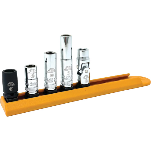 Jeu de douilles chrom&eacute;es avec rail, 5 Morceaux, Prise de 1/4" Toolneeds Inc.