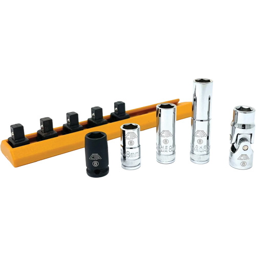 Jeu de douilles chrom&eacute;es avec rail, 5 Morceaux, Prise de 1/4" Toolneeds Inc.