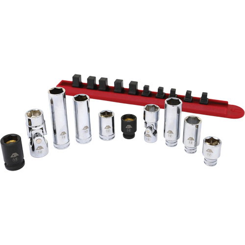 Jeu de douilles chrom&eacute;es avec rail, 10 Morceaux, Prise de 1/4"/3/8" Toolneeds Inc.