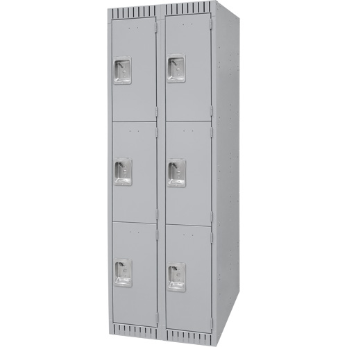 Lockers, 3 -tier, Bank of 2, 24" x 18" x 72", Steel, Grey, Knocked Down Toolneeds Inc.