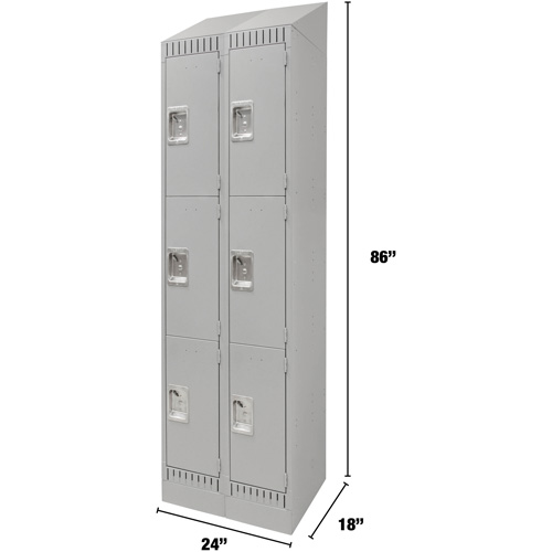 Lockers, 3 -tier, Bank of 2, 24" x 18" x 86", Steel, Grey, Knocked Down Toolneeds Inc.