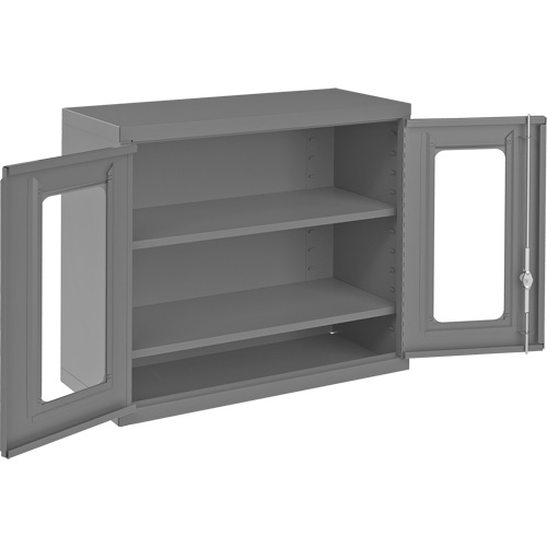 Wall-Mountable Storage Cabinet with Clearview Doors, 26-15/16" H x 29-7/8" W x 13-11/16" D, 2 Shelves, Steel, Grey Toolneeds Inc.