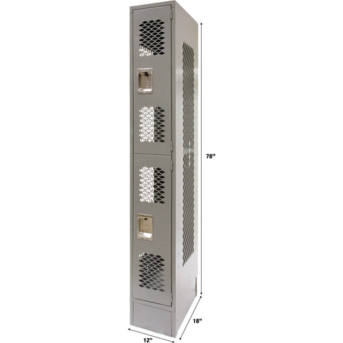 Vented Lockers, 2 -tier, 12" x 18" x 78", Steel, Grey, Knocked Down, Perforated Toolneeds Inc.