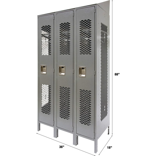 Casiers ventil&eacute;s, Bloc de 3, 36" x 18" x 88", Acier, Gris, D&eacute;mont&eacute;, Perfor&eacute; Toolneeds Inc.