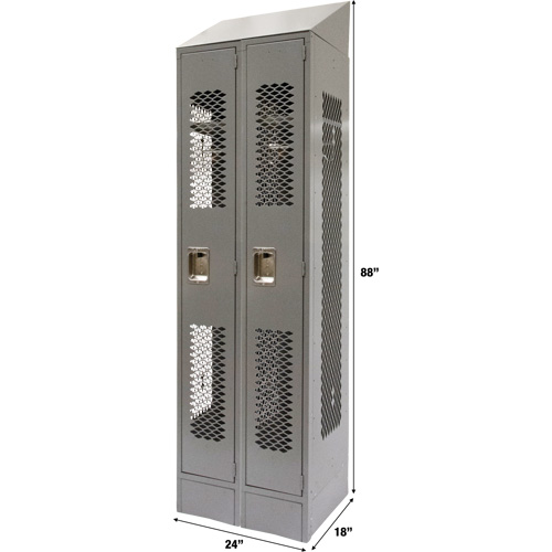 Vented Lockers, Bank of 2, 24" x 18" x 88", Steel, Grey, Knocked Down, Perforated Toolneeds Inc.