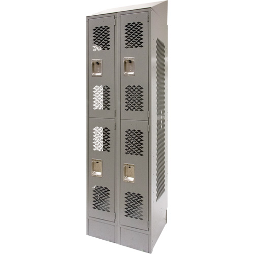 Vented Lockers, 2 -tier, Bank of 2, 24" x 18" x 88", Steel, Grey, Knocked Down, Perforated Toolneeds Inc.