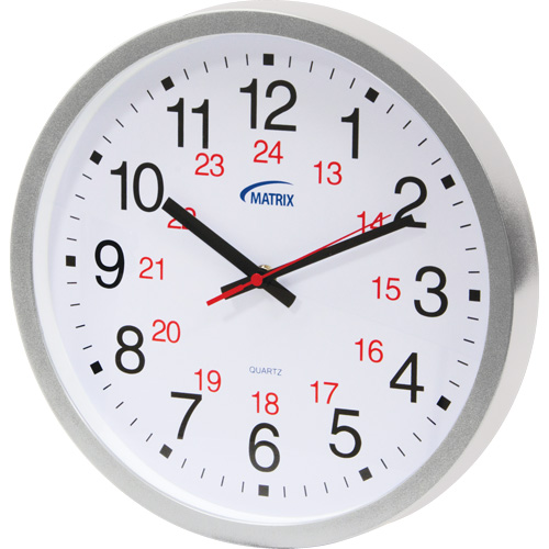 12/24 H Clock, Analog, Battery Operated, 12", Silver Toolneeds Inc.