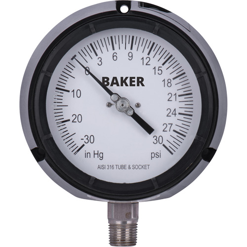 Pressure Gauge, 4-1/2" , 30"-0-30 psi, Bottom Mount, Liquid Filled Analogue Toolneeds Inc.