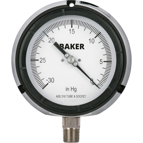 Manom&egrave;tre,  4-1/2", 30" 0 Hg Vac, Fixation inf&eacute;rieure, Analogique rempli de liquide Toolneeds Inc.