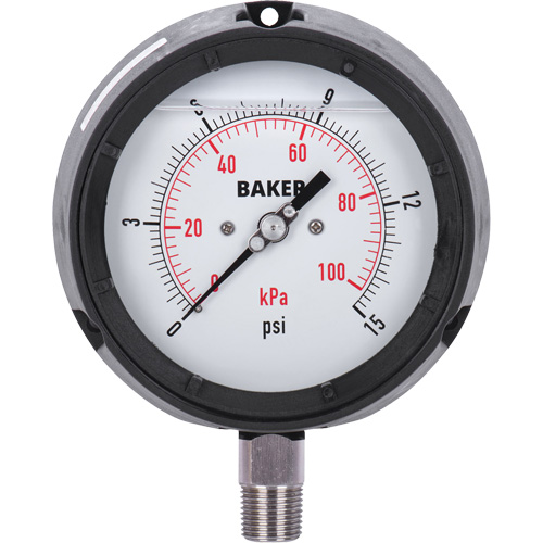 Pressure Gauge, 4-1/2" , 0 - 15 psi/0 - 100 kPa, Bottom Mount, Liquid Filled Analogue Toolneeds Inc.