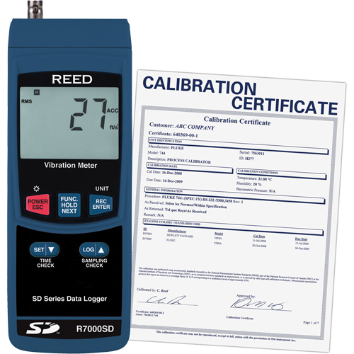Vibrom&egrave;tre &agrave; enregistrement de donn&eacute;es avec certificat ISO, 10% - 85% HR, 32°- 122° F ( 0° - 50° C ) Toolneeds Inc.