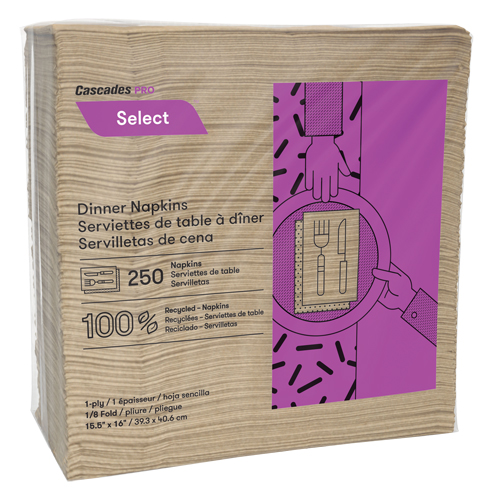 Serviettes de table &agrave; pli 1/8 Pro Select, 1 pli, 15,5" x 16" Toolneeds Inc.