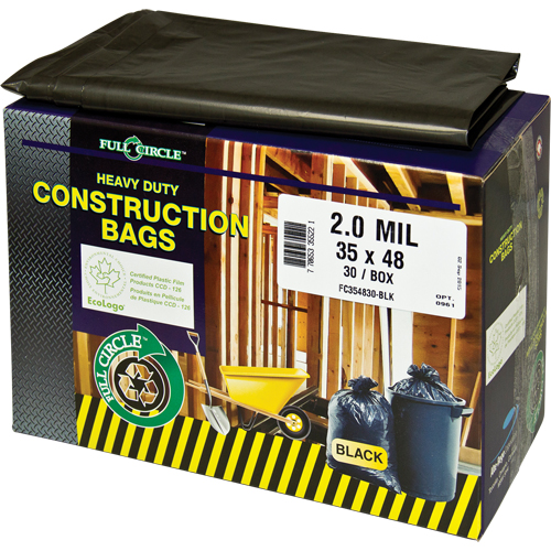 Sacs pour d&eacute;chets pour entrepreneurs, Fort, 30" la x 48" lo, 2 mils, Noir, Capacit&eacute; 121,13 L (32 gal.) Toolneeds Inc.