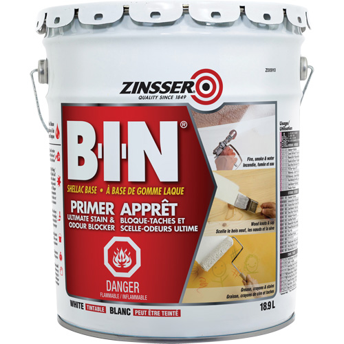 B-I-N&reg; Shellac-Base Sealer Primer, 18.9 L, Pail, Tintable White Toolneeds Inc.