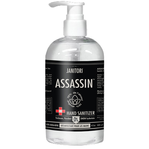 D&eacute;sinfectant pour les mains 54 Assassin, 500 ml, Bouteille &agrave; pompe, 70 % alcool Toolneeds Inc.