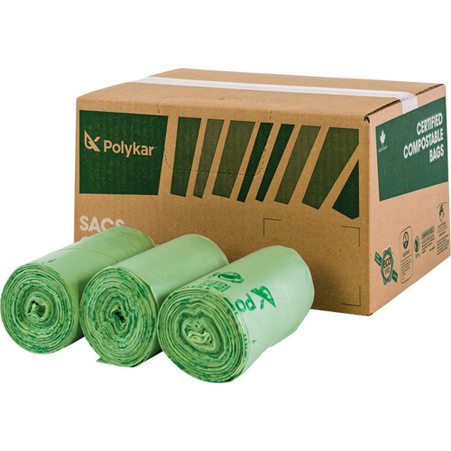 Sacs certifi&eacute;s compostables, R&eacute;gulier, 17" lo x 17" la, Vert, Capacit&eacute; de 10 L (3 gal.) Toolneeds Inc.