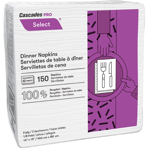 Serviettes de table &agrave; plis 1/8 Pro Select, 2 pli, 15" x 16" Toolneeds Inc.