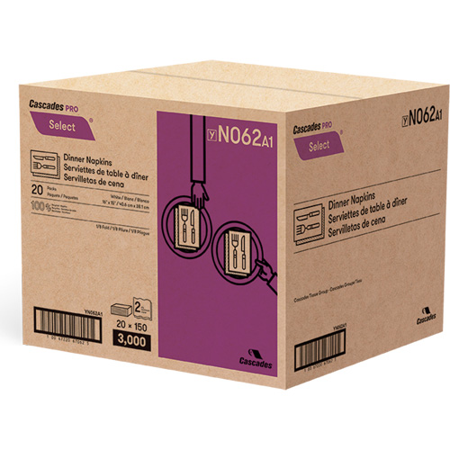 Serviettes de table &agrave; plis 1/8 Pro Select, 2 pli, 15" x 16" Toolneeds Inc.