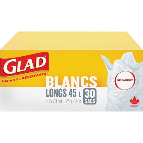 Tall 45L Unscented Garbage Bags, Regular, 24" W x 28" L, White Toolneeds Inc.