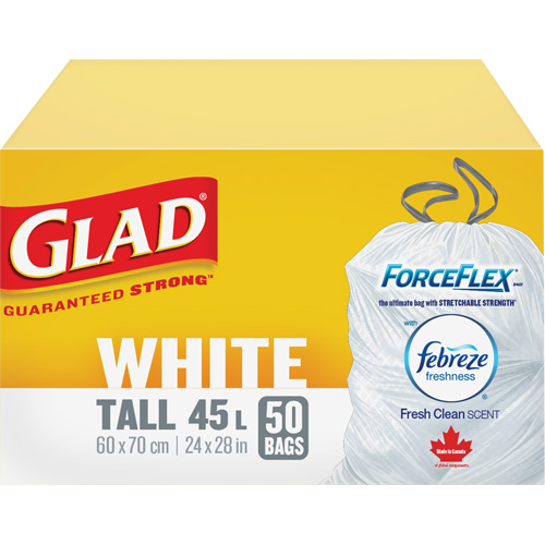Tall 45L Febreze Garbage Bags, Regular, 24" W x 28" L, White Toolneeds Inc.