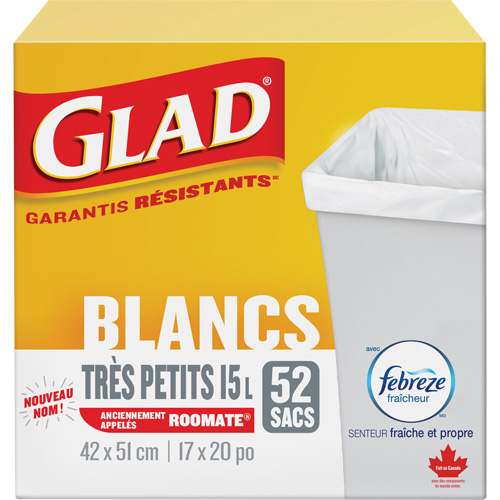 Tr&egrave;s petits sacs &agrave; ordures 15 L avec Febreze, R&eacute;gulier, 17" la x 20" lo, Blanc Toolneeds Inc.