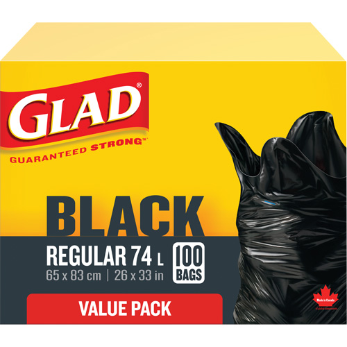 74L Garbage Bags, Regular, 26" W x 33" L, Black Toolneeds Inc.