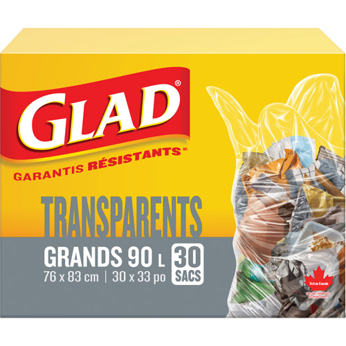 90L Garbage Bags, Regular, 30" W x 33" L, Clear Toolneeds Inc.