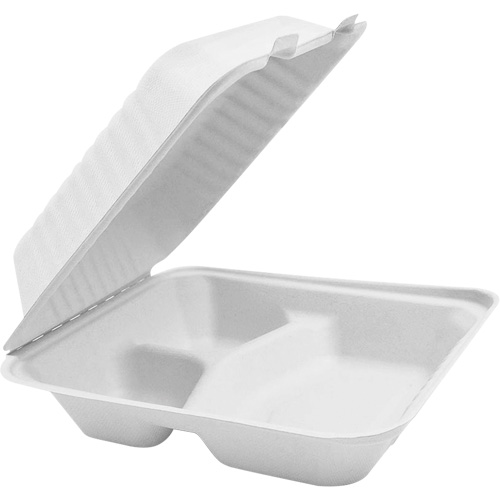 Contenants &agrave; charni&egrave;re pour nourriture compostable avec compartiments, Bagasse, Carr&eacute;e Toolneeds Inc.
