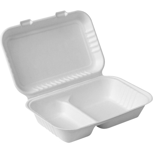 Contenants &agrave; charni&egrave;re pour nourriture compostable avec compartiments, Bagasse, Rectangulaire Toolneeds Inc.