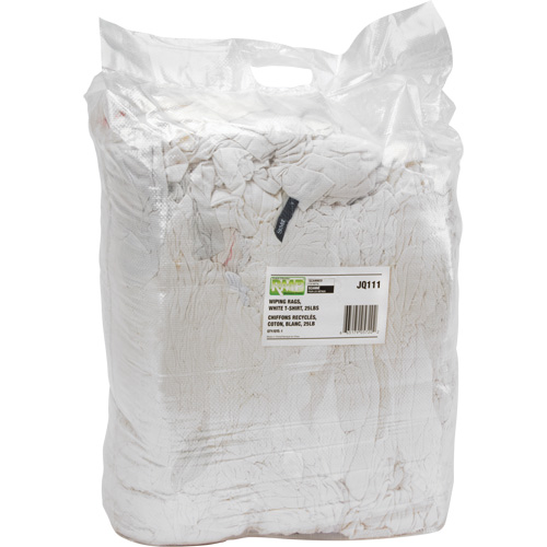 Recycled Material Wiping Rags, Cotton, White, 25 lbs. Toolneeds Inc.