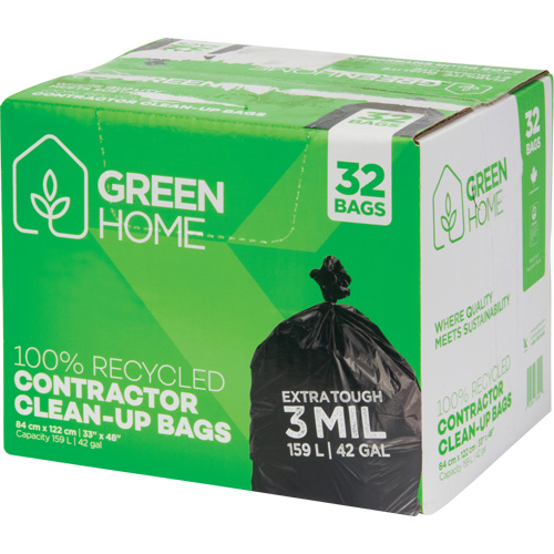 Green Home Garbage Bags, Strong, 33" W x 48" L, 3 mils, Black, 159 L (42 Gal.) Capacity Toolneeds Inc.